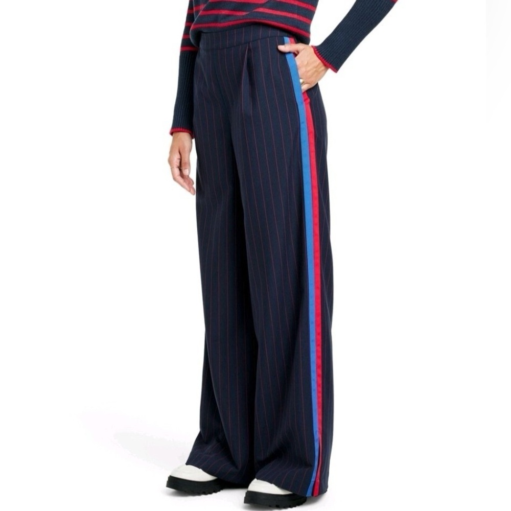 La Ligne x Target Wide Leg Trousers Pants navy blue red side stripe